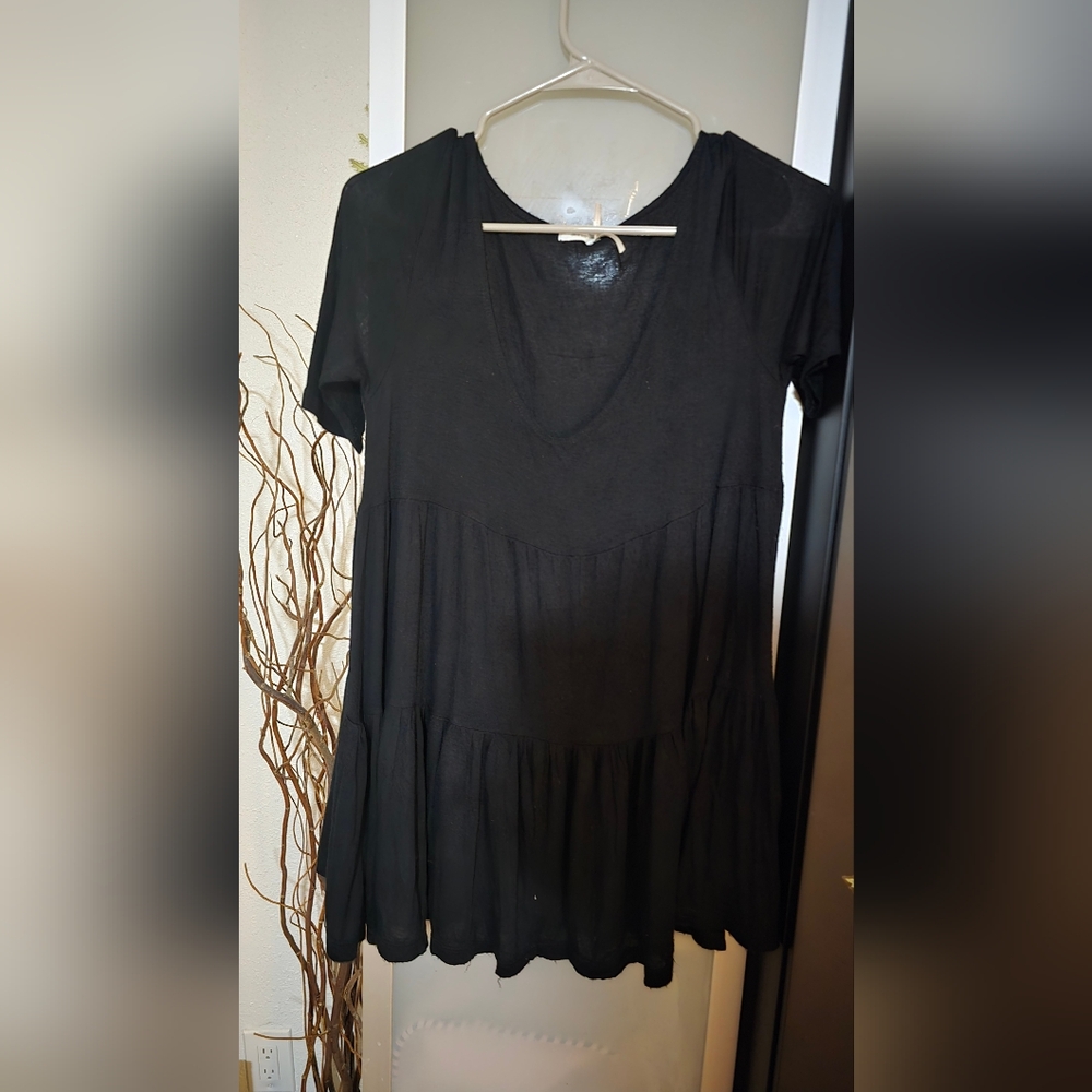 Black Babydoll Mini Dress with Scoop Neck